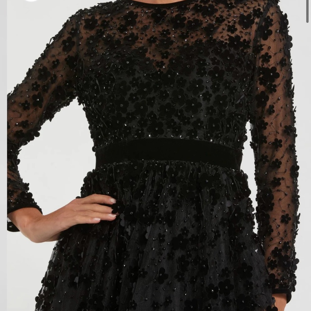 Mac Duggal Black Embellished Long Sleeve Cocktail Dress - Picture 3 of 5
